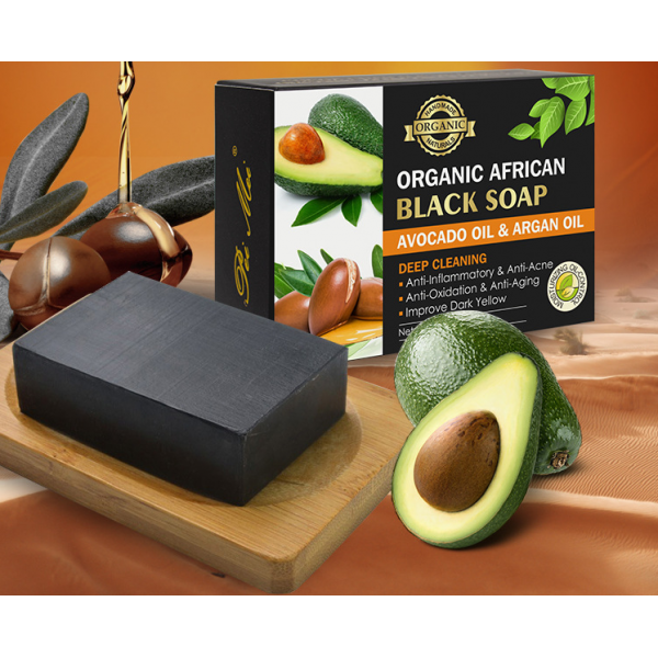 Мило чорне Organic Black Soap Avocado and Argan Oil, з екстрактом авокадо та арганової олії, 120 г