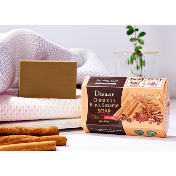 Мило для обличчя та тіла Disaar Cinnamon Black Sesame Soap, з екстрактом кориці та чорного кунжуту, 120 г Мило для обличчя та тіла Disaar Cinnamon Black Sesame Soap, з екстрактом кориці та чорного кунжуту, 120 г
