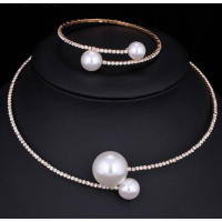 Чокер - кольє + браслет з перлами "Silver Pearl", золото