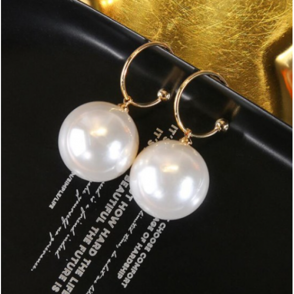 Сережки з великою перлиною "Large Delicate Pearl", золото