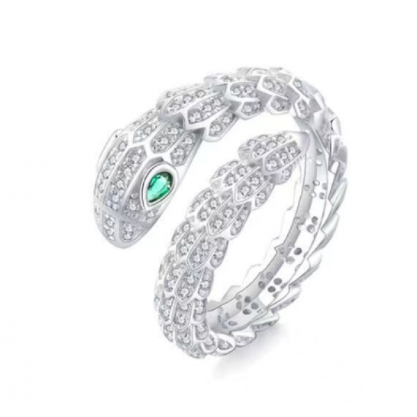 Каблучка в формі змійки "Green Eye", срібло