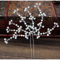 Шпилька для волосся зі стразами та перлами, срібло