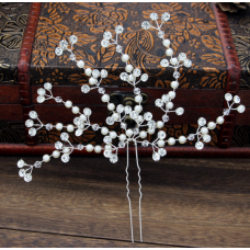 Шпилька для волосся зі стразами та перлами, срібло