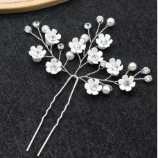 Шпилька для волосся з перлами та стразами "White Flower", два кольори