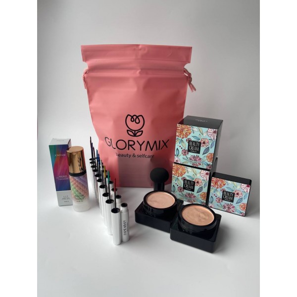 Набір Glorymix: База під макіяж 3в1, JOMTAM Contour Color Isolation + Кушон IMAGES Moisture Beauty Cream Concealer, 01 Натуральний + Туш для вій Handaiyan, кольорова туш, водостійка, 5 г