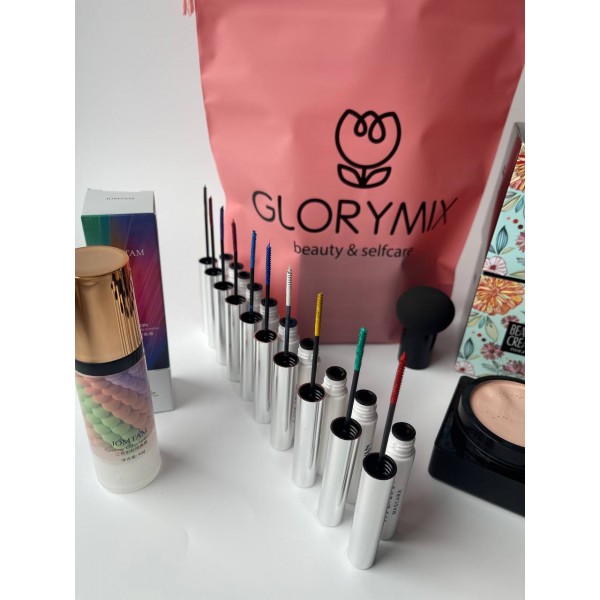 Набір Glorymix: База під макіяж 3в1, JOMTAM Contour Color Isolation + Кушон IMAGES Moisture Beauty Cream Concealer, 01 Натуральний + Туш для вій Handaiyan, кольорова туш, водостійка, 5 г
