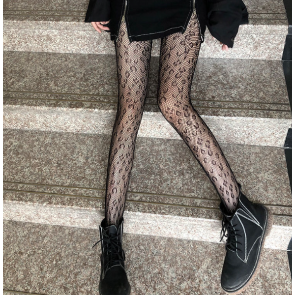 Колготи ажурні, жіночі колготи з леопардовим принтом, чорні, S - L