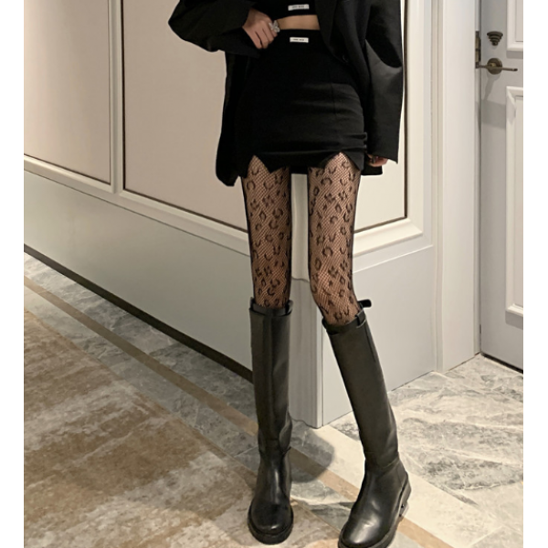 Колготи ажурні, жіночі колготи з леопардовим принтом, чорні, S - L