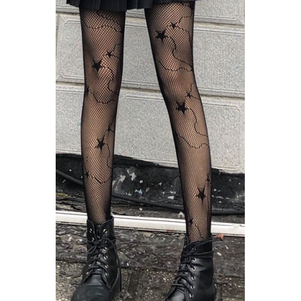 Колготи жіночі, нейлонові, колготки в принт "Зірки", чорні, S - L