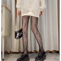 Колготи жіночі в сіточку, нейлонові колготки в принт, чорні, S - L