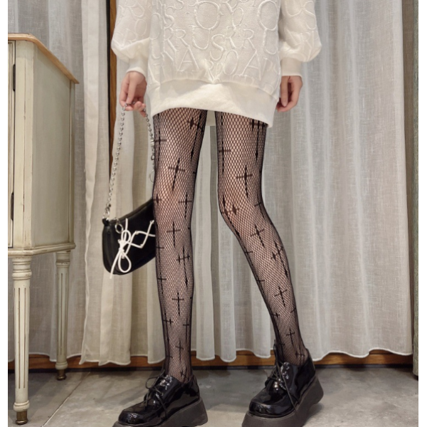 Колготи жіночі в сіточку, нейлонові колготки в принт, чорні, S - L