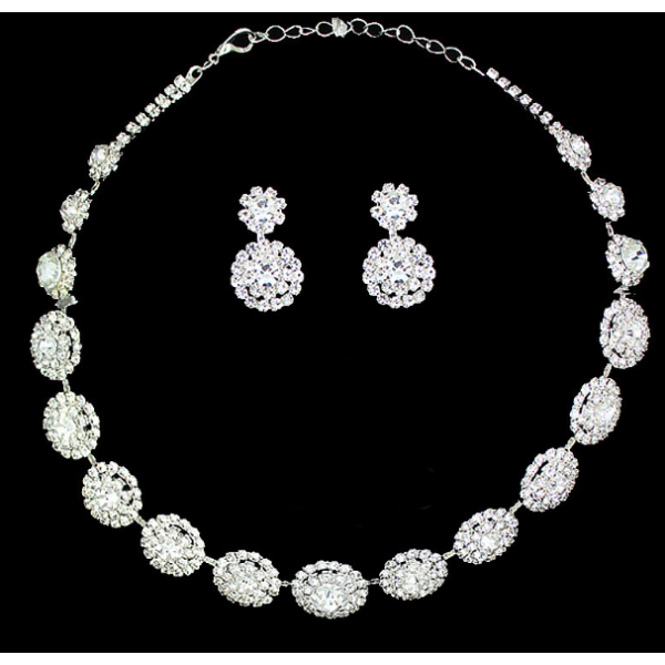 Набір: чокер зі стразами + сережки "Royal", срібло