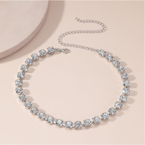 Ланцюжок - чокер зі стразами "Be Cool", срібло, 28х0,8+15 см