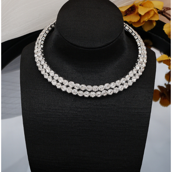 Цепочка со стразами в два ряда "Silver Dream", серебро, 31х0,13 см