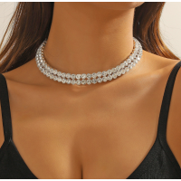 Цепочка со стразами в два ряда "Silver Dream", серебро, 31х0,13 см