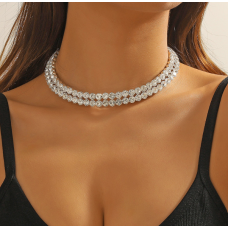 Ланцюжок зі стразами у два ряди "Silver Dream", срібло, 31х0,13 см