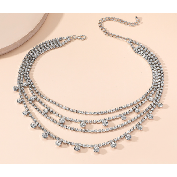 Чокер багатошаровий у 4 ряди зі стразами "Blow Shine", чокер - кольє, срібло