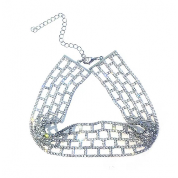 Чокер зі стразами "Stylish Blow", срібло, 28х3 см