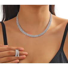 Набір: кольє зі стразами сережки "Stylish Wind", срібло