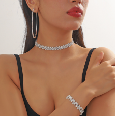 Набір: кольє зі стразами + сережки кільця + браслет "Stylish Trio", срібло