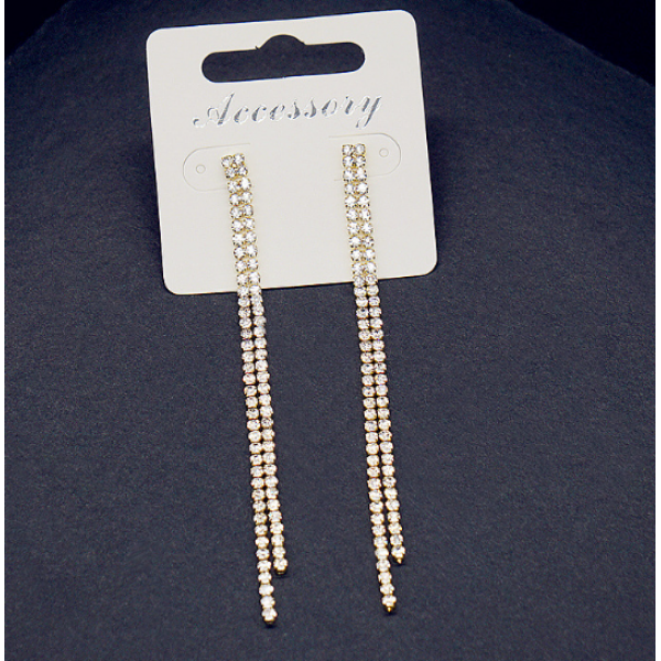 Сережки зі стразами у два ряди "Silver Moon", два кольори