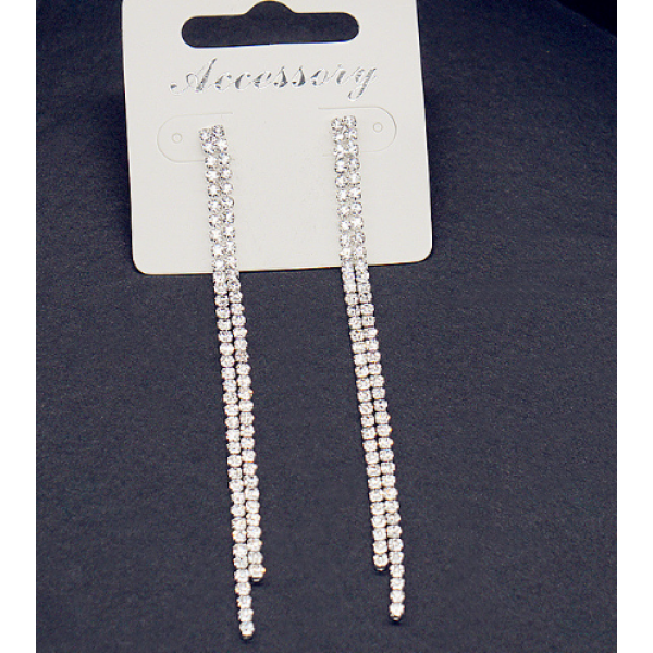 Сережки зі стразами у два ряди "Silver Moon", два кольори