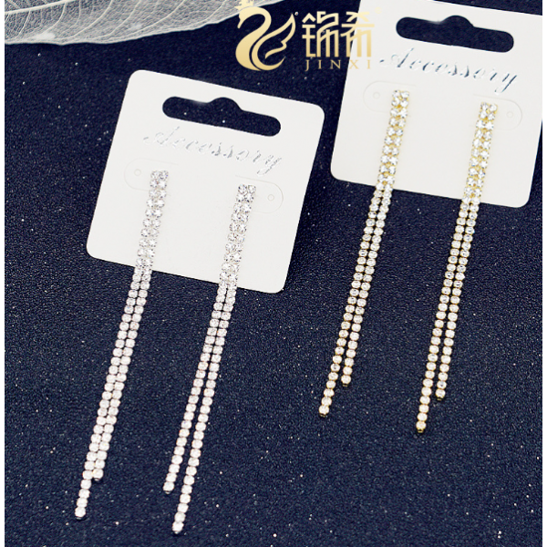 Сережки зі стразами у два ряди "Silver Moon", два кольори