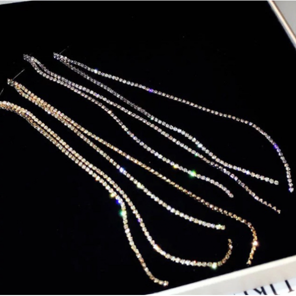 Сережки зі стразами у два ряди "Silver Moon", два кольори