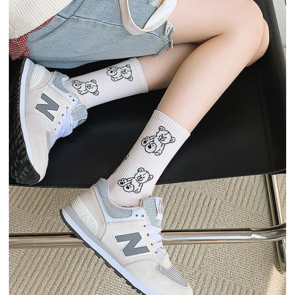 Шкарпетки жіночі бавовняні, шкарпетки середньої довжини, білі з принтом, 36-39