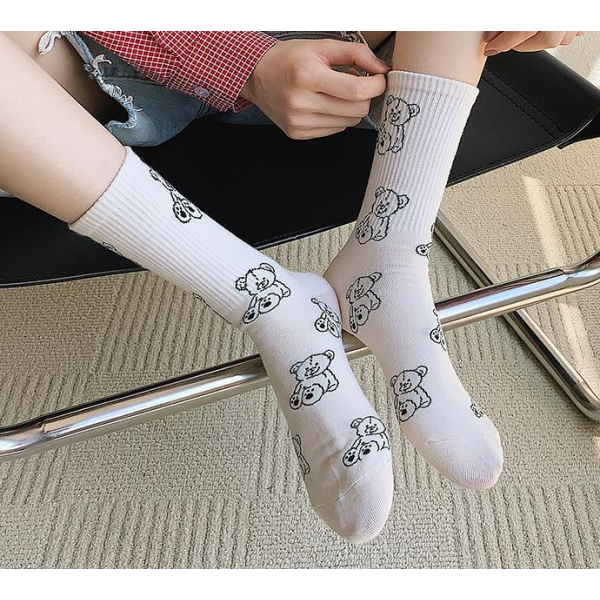 Шкарпетки жіночі бавовняні, шкарпетки середньої довжини, білі з принтом, 36-39