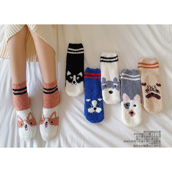 Шкарпетки махрові теплі, шкарпетки середньої довжини, шкарпетки теплі з принтом "Собачки", 36-41