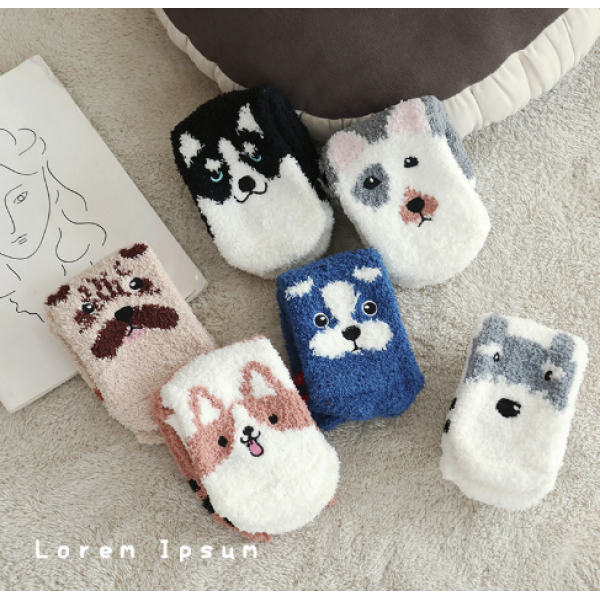 Шкарпетки махрові теплі, шкарпетки середньої довжини, шкарпетки теплі з принтом "Собачки", 36-41