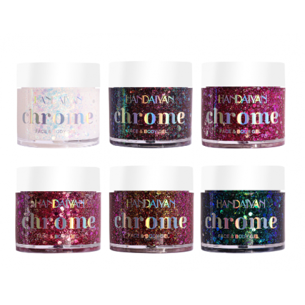 Глітер хамелеон для обличчя, волосся та тіла Handaiyan Chrome Face and Body Gel, рідкий шимер, 6 кольорів, 32 г