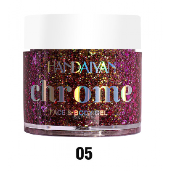Глітер хамелеон для обличчя, волосся та тіла Handaiyan Chrome Face and Body Gel, рідкий шимер, 6 кольорів, 32 г