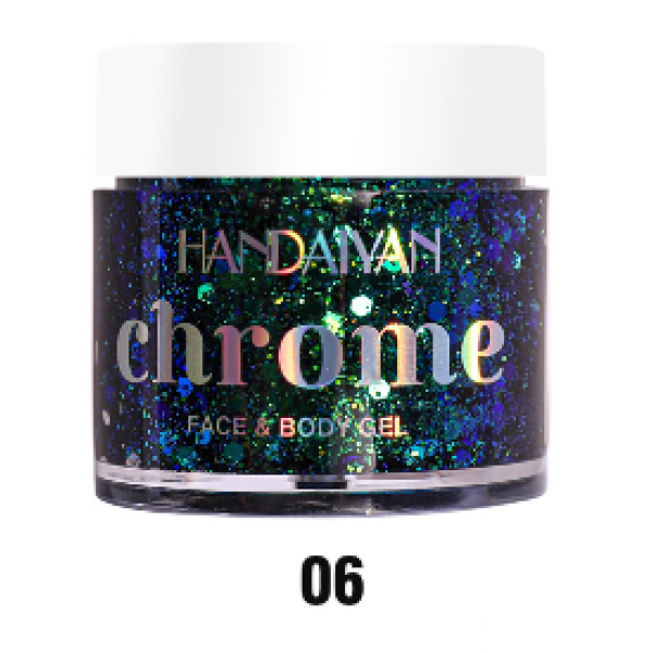 Глітер хамелеон для обличчя, волосся та тіла Handaiyan Chrome Face and Body Gel, рідкий шимер, 6 кольорів, 32 г