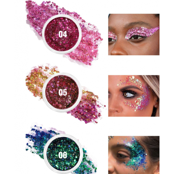 Глітер хамелеон для обличчя, волосся та тіла Handaiyan Chrome Face and Body Gel, рідкий шимер, 6 кольорів, 32 г