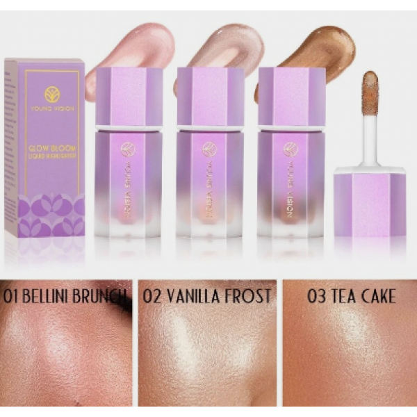 Хайлайтер рідкий із шиммером Young Vision, хайлайтер із аплікатором, рідкий люмінайзер, 3 кольори