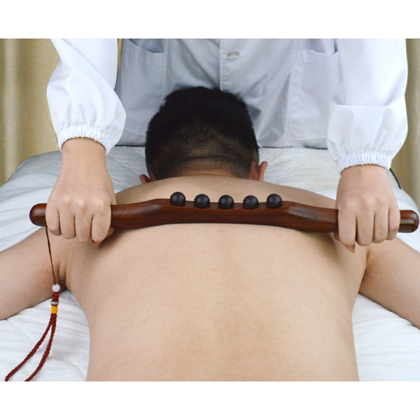 Шкребок ГуаШа, букова палиця масажер для ГуаШа, акупунктурна палиця для масажу з мотузкою, 5 масажних точок, 48 см