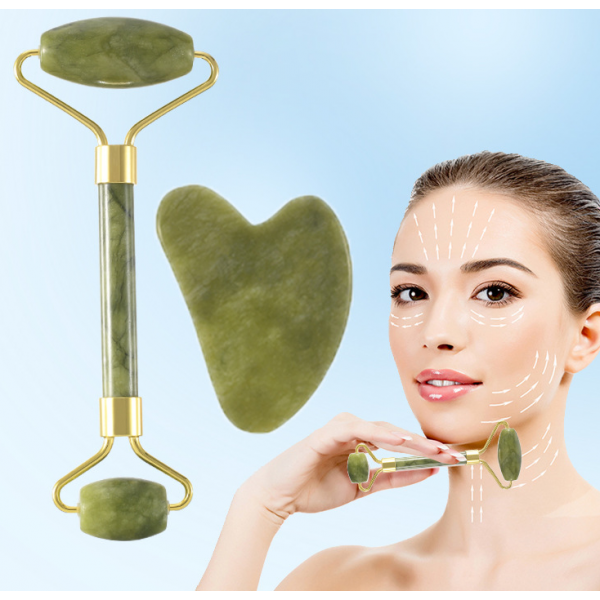 Набір для масажу ГуаШа: ролик та шкребок Галочка з нефриту, натуральний нефритовий масажер у захисній плівці Набір для масажу ГуаШа: ролик та шкребок Галочка з нефриту, натуральний нефритовий масажер у захисній плівці