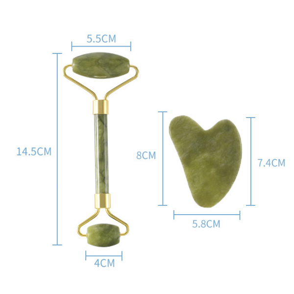 Набір для масажу ГуаШа: ролик та шкребок Галочка з нефриту, натуральний нефритовий масажер у захисній плівці Набір для масажу ГуаШа: ролик та шкребок Галочка з нефриту, натуральний нефритовий масажер у захисній плівці
