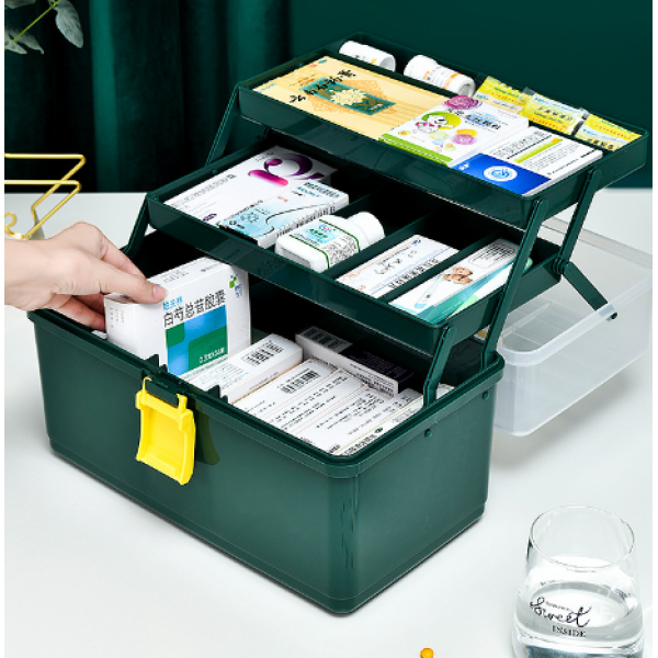 Аптечка-органайзер для лекарств, контейнер пластиковый для медикаментов, три этажа, белый, 40х23х28см