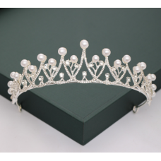 Корона на голову зі стразами та перлами "Queen", срібло