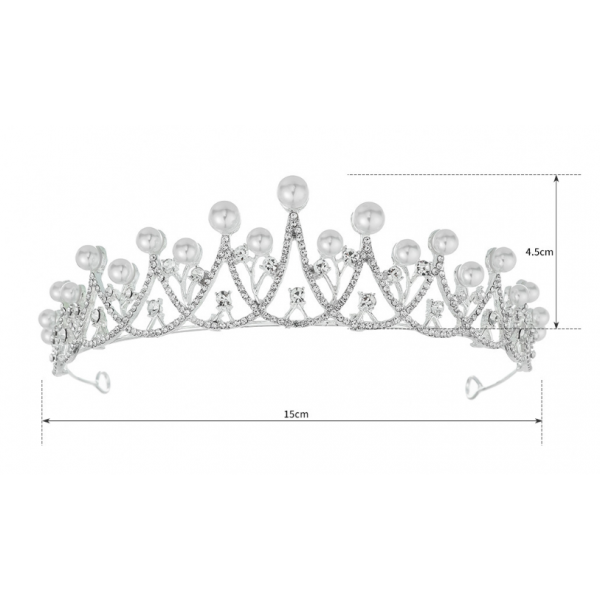 Корона на голову зі стразами та перлами "Queen", срібло