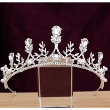 Корона на голову з перлами та стразами "Happy", срібло