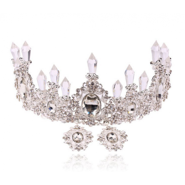 Корона на голову зі стразами "Queen", корона із сережками гвоздиками, срібло