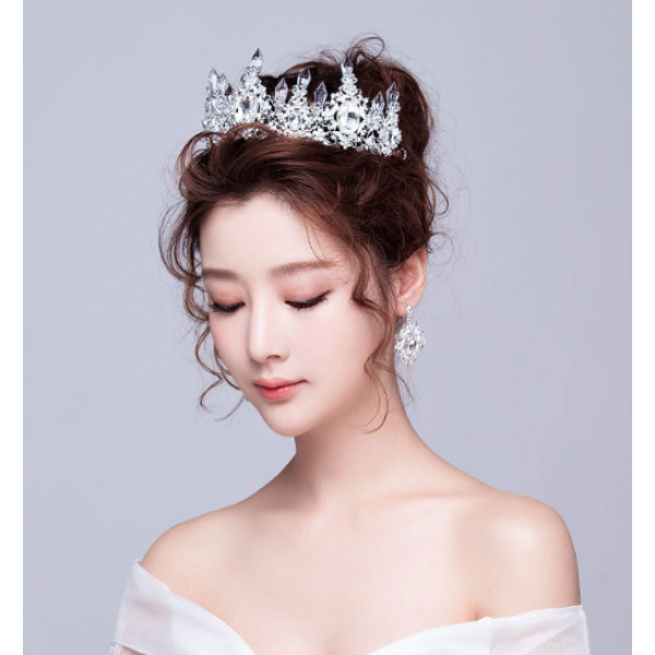 Корона на голову зі стразами "Queen", корона із сережками гвоздиками, срібло