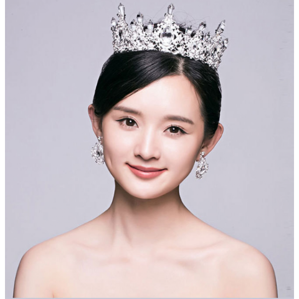 Корона на голову зі стразами "Queen", корона із сережками гвоздиками, срібло