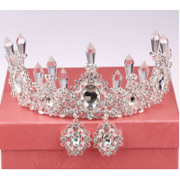 Корона на голову со стразами "Queen", корона с сережками гвоздиками, серебро