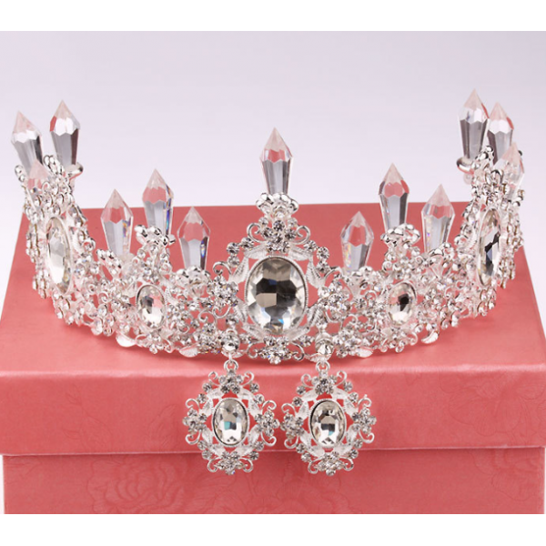 Корона на голову зі стразами "Queen", корона із сережками гвоздиками, срібло