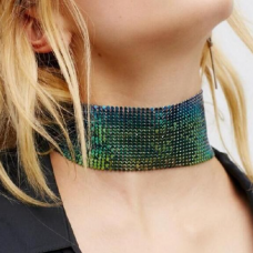 Ланцюжок - чокер "Sweet Shine", широкий чокер, зелений, 3,7 х28 см